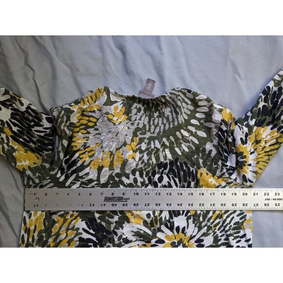 Chicos Top Green Yellow Floral Half Zip V Neck 3/4 Sleeve Womens Size M - Picture 6 of 7